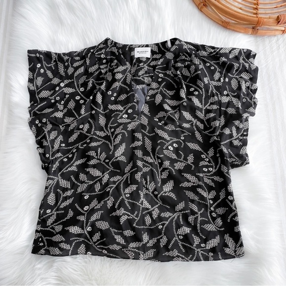 Isabel Marant Étoile Delocia Floral Blouse in Black V-neck Flutter Sleeves - Picture 9 of 16